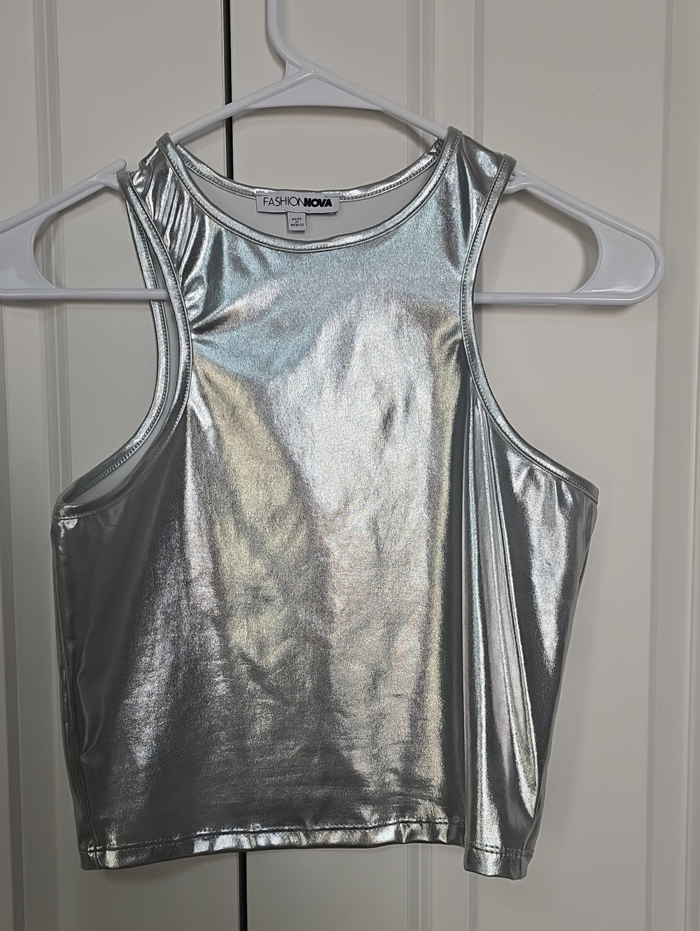 Fashion Nova Silver Metallic Tank Crop Top